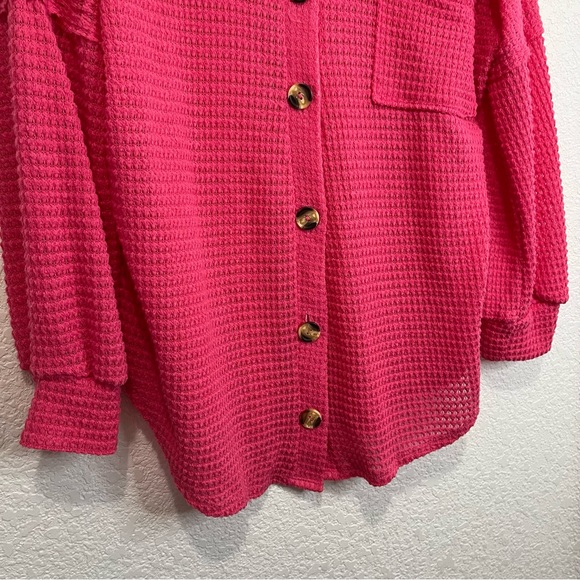 143 Story By Line Up Pink Crochet Knit Long Sleeve Button Up Shirt Top Size M - Picture 4 of 11